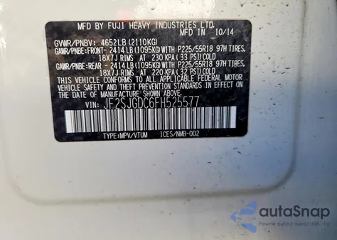 2015 Subaru Forester 2.0Xt Premium z USA, uszkodzony, nr VIN JF2SJGDC6FH525577